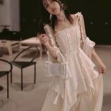  Đầm Corset Voan Hoa Xòe Dài 