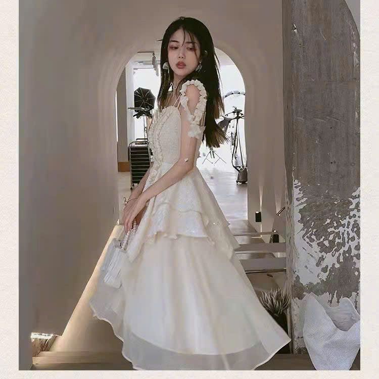  Đầm Corset Voan Hoa Xòe Dài 