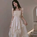  Đầm Corset Voan Hoa Xòe Dài 