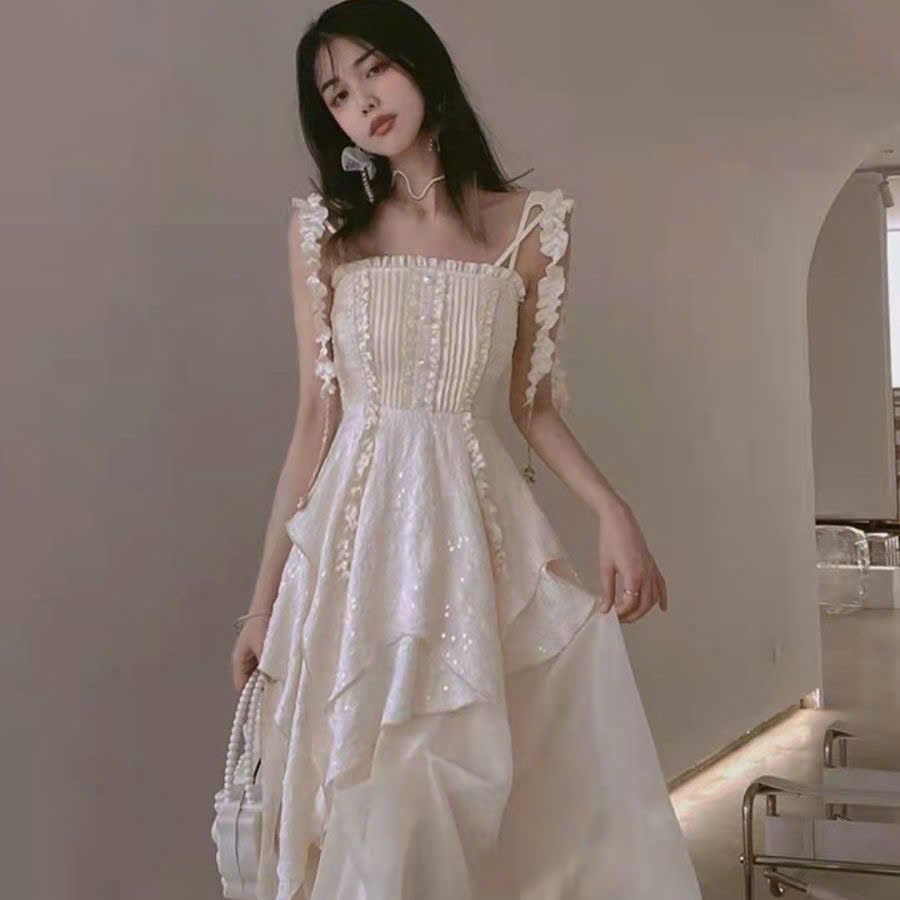  Đầm Corset Voan Hoa Xòe Dài 