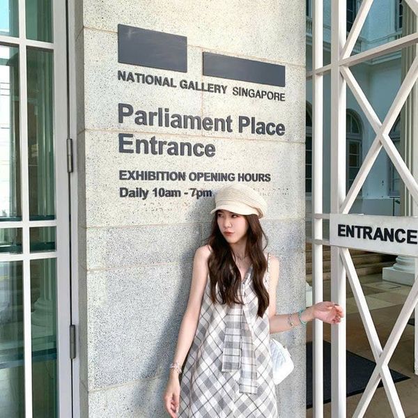  Đầm caro dáng chữ A phong cách Pháp 