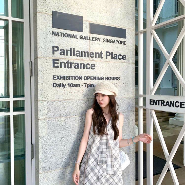  Đầm caro dáng chữ A phong cách Pháp 