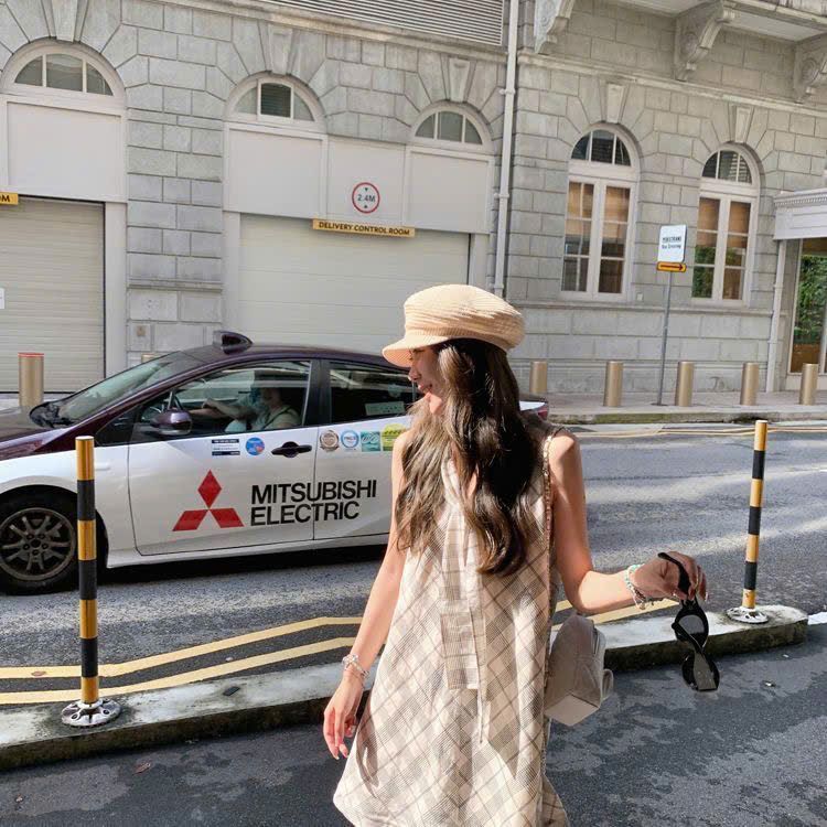  Đầm caro dáng chữ A phong cách Pháp 