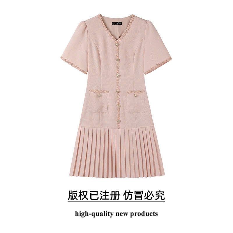  Đầm Xòe Xếp Li Vải Bố Hồng 