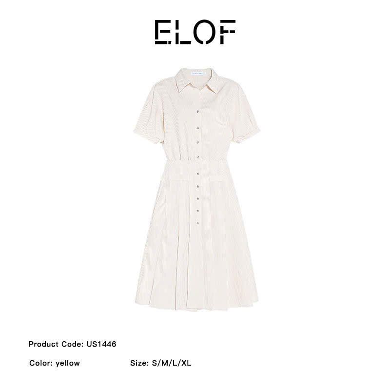  Đầm Nữ Tay Lỡ Kẻ Sọc Xếp Ly 