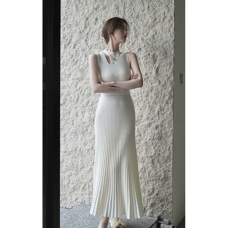  Váy Dài Dệt Kim Xếp Ly Thời Trang 