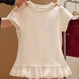  Áo Thun Ngắn Tay Ren Viền Cổ Tròn 