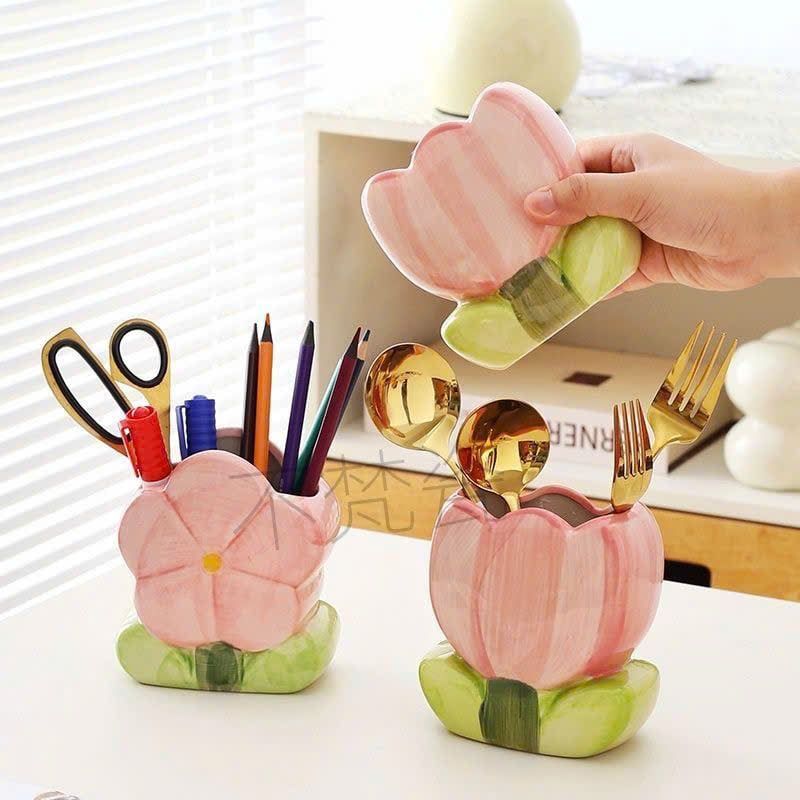  Lọ Bút Gốm Hoa Tulip Dễ Thương 
