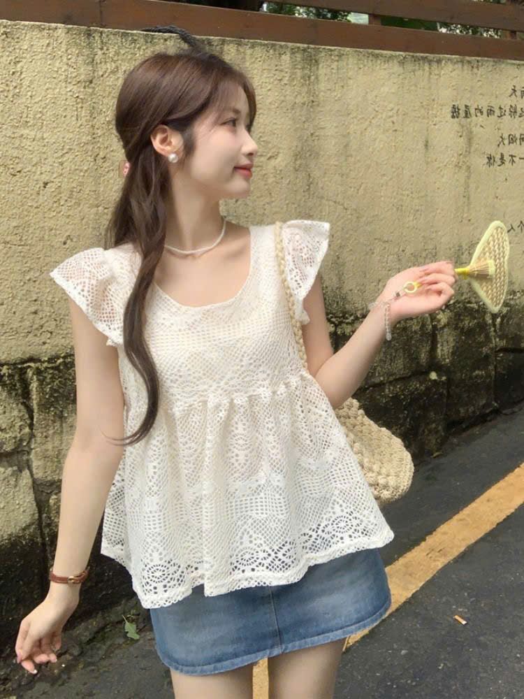  Áo Tay Bèo Họa Tiết Lưới Ren 