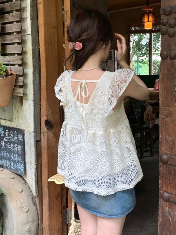  Áo Tay Bèo Họa Tiết Lưới Ren 