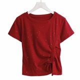  Áo Thun Ngắn Tay Đính Đá Có Rút Hông 