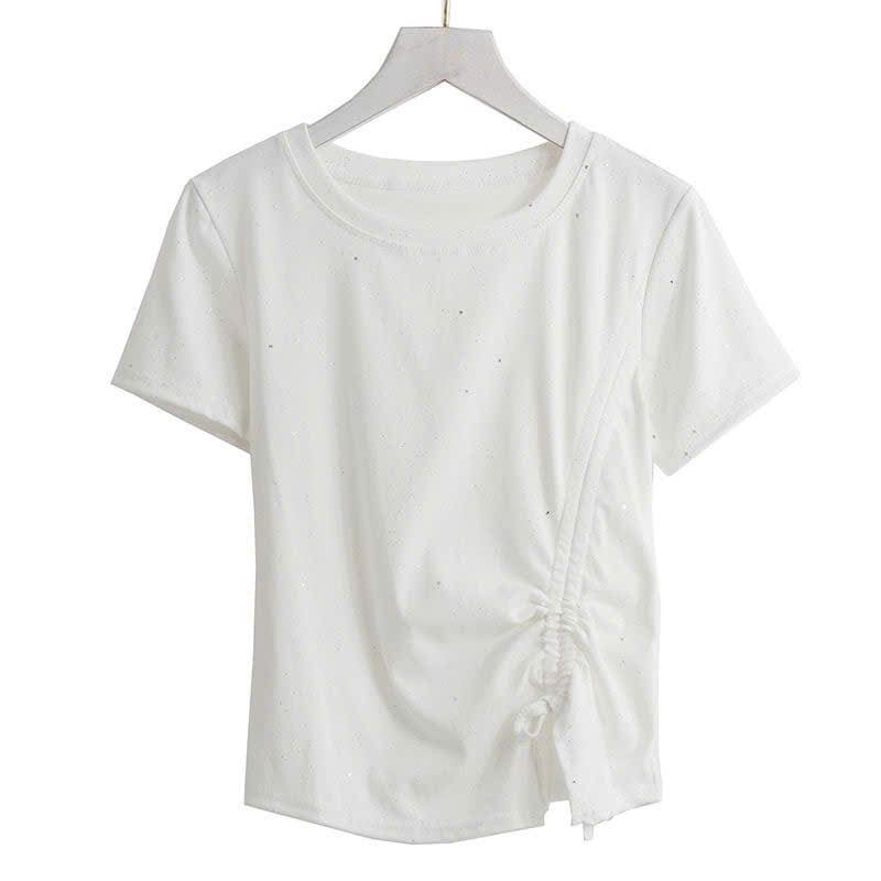  Áo Thun Ngắn Tay Đính Đá Có Rút Hông 