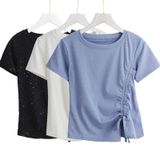  Áo Thun Ngắn Tay Đính Đá Có Rút Hông 