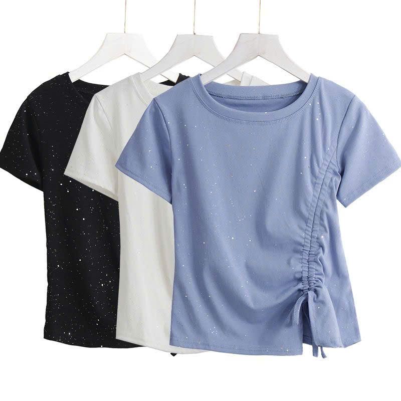  Áo Thun Ngắn Tay Đính Đá Có Rút Hông 