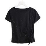  Áo Thun Ngắn Tay Đính Đá Có Rút Hông 