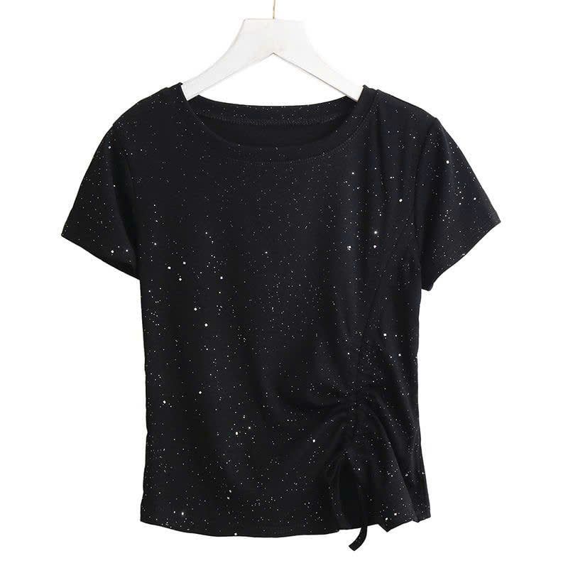  Áo Thun Ngắn Tay Đính Đá Có Rút Hông 