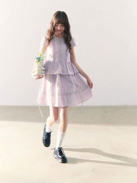  Váy Đầm Tím Nhạt Kiểu Hàn Quốc 