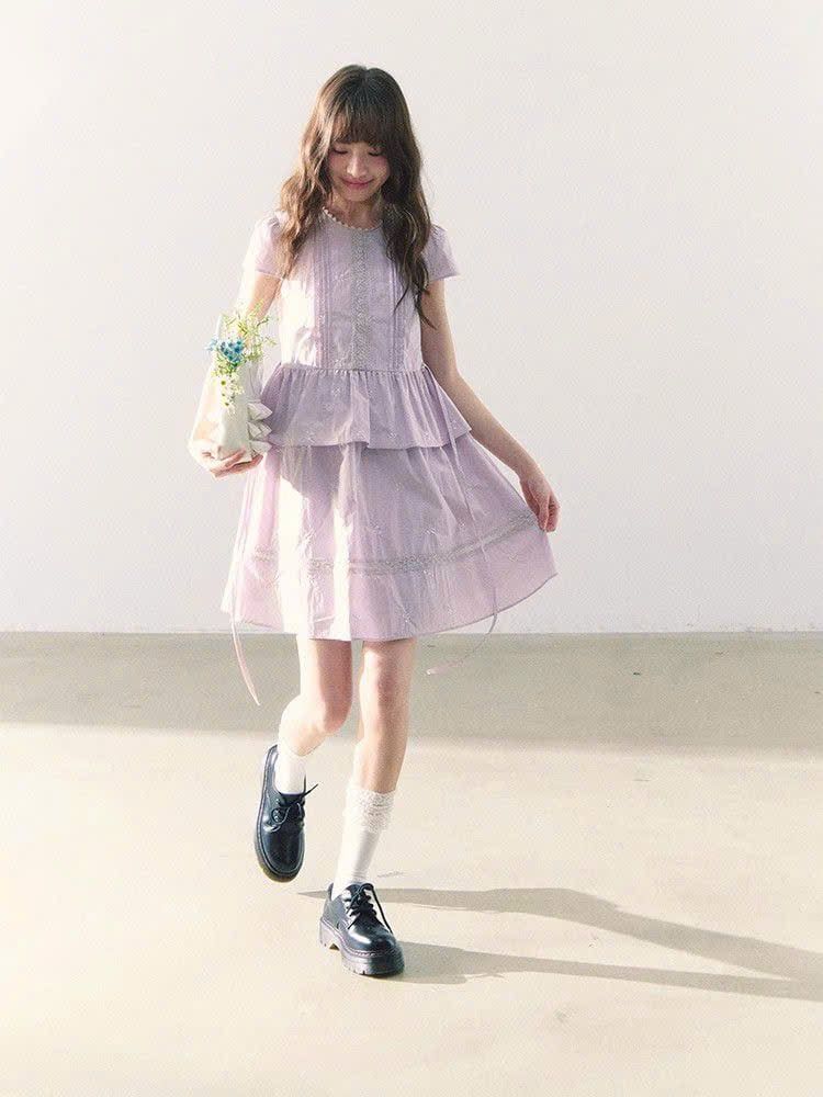  Váy Đầm Tím Nhạt Kiểu Hàn Quốc 