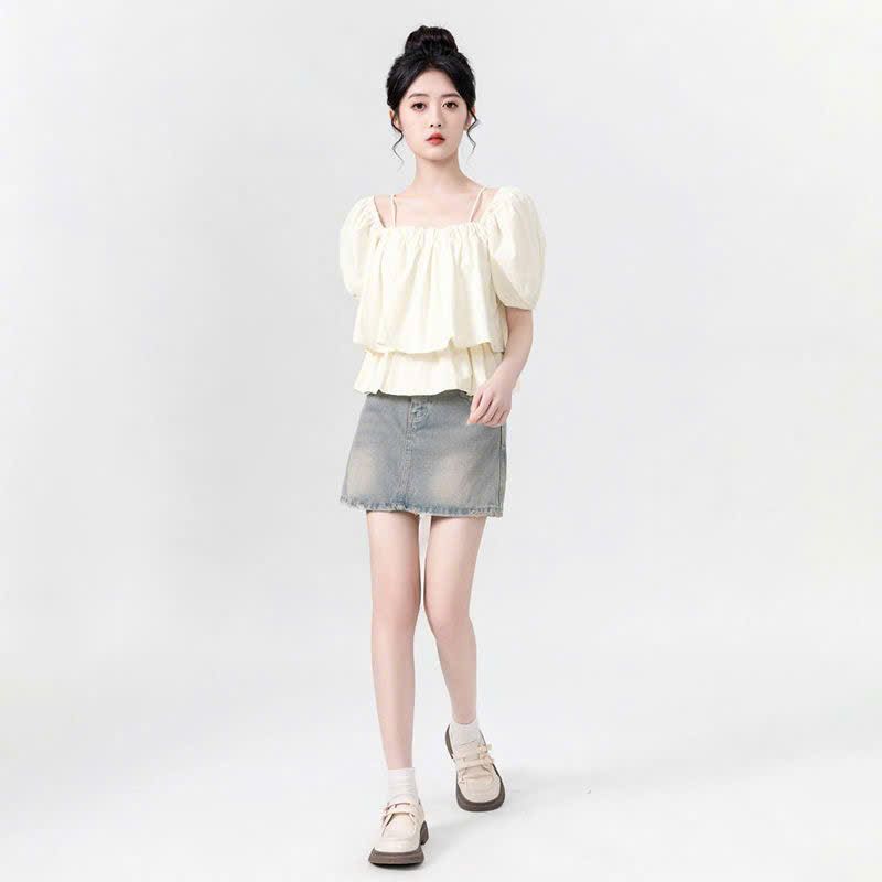  Áo Sơ Mi Babydoll Tay Phồng 