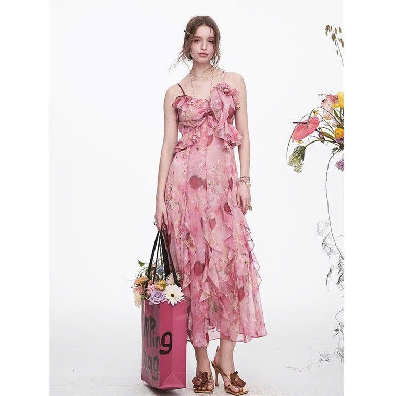  Đầm Maxi Hoa Bèo Dọc Xếp Ly 