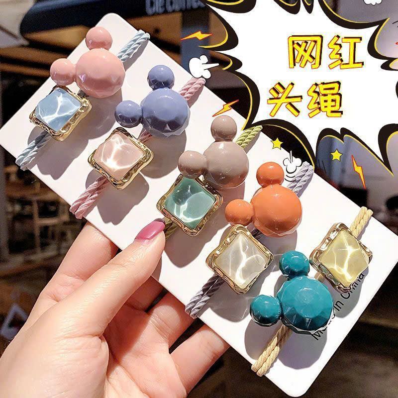  Set 5 Dây Cột Tóc Mickey Đính Đá 