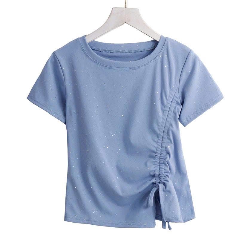  Áo Thun Ngắn Tay Đính Đá Có Rút Hông 