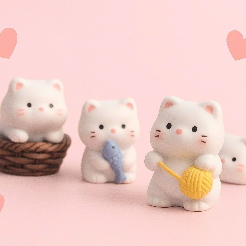  Set Tượng Mini 5 Mèo Con Dễ Thương 