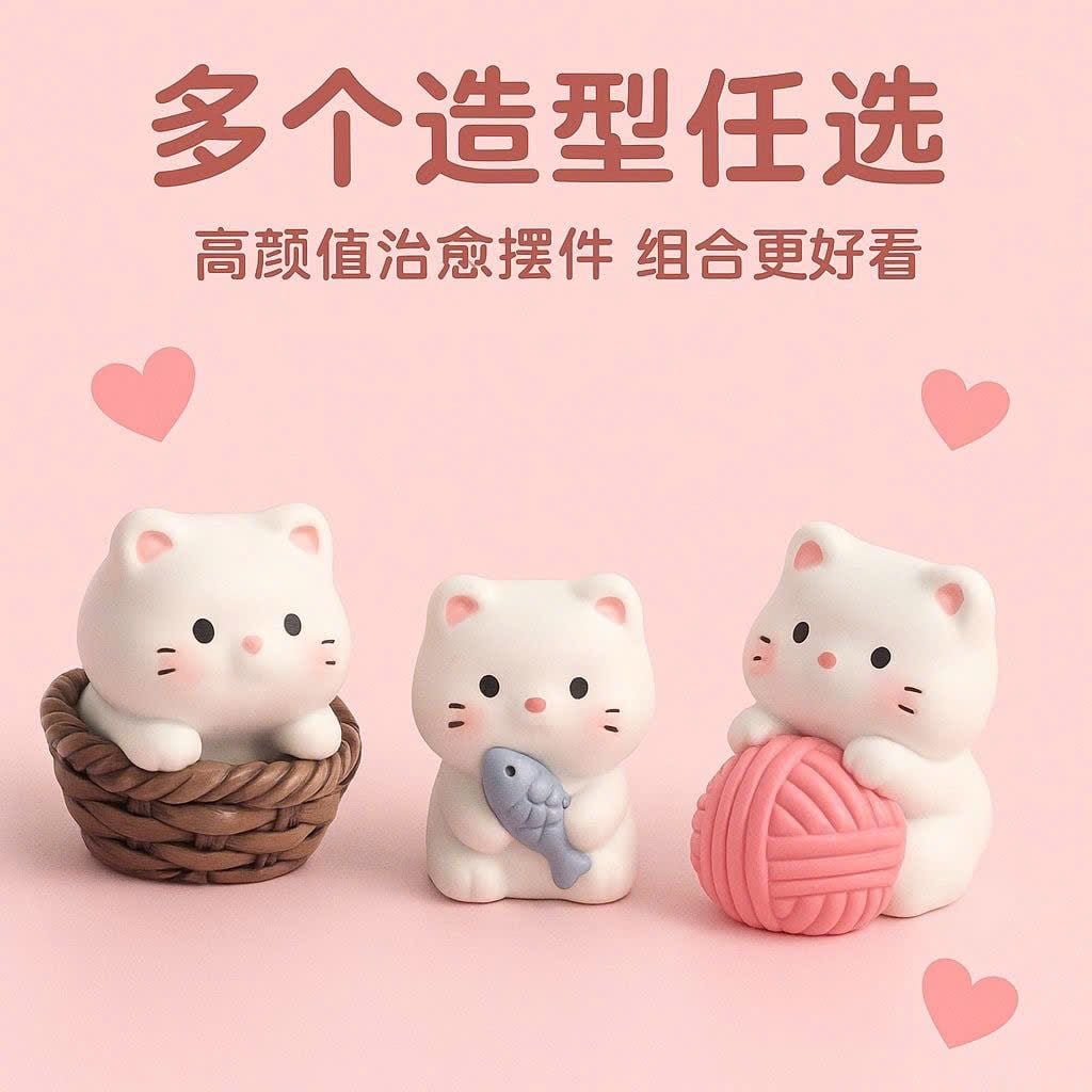  Set Tượng Mini 5 Mèo Con Dễ Thương 