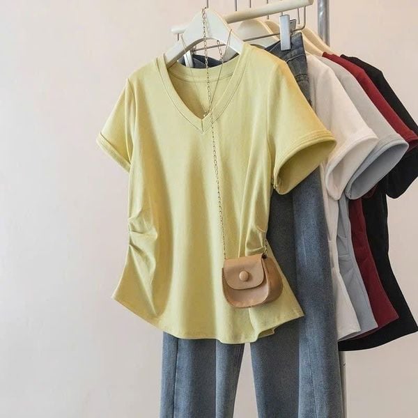  Áo Thun Nữ Cổ Chữ V Nhún 