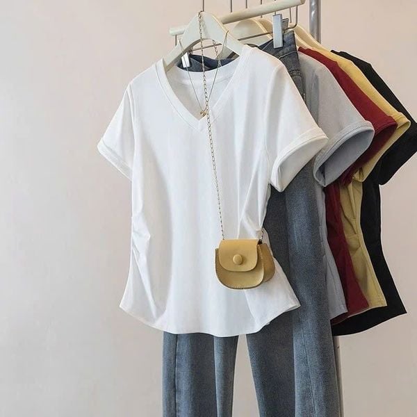  Áo Thun Nữ Cổ Chữ V Nhún 