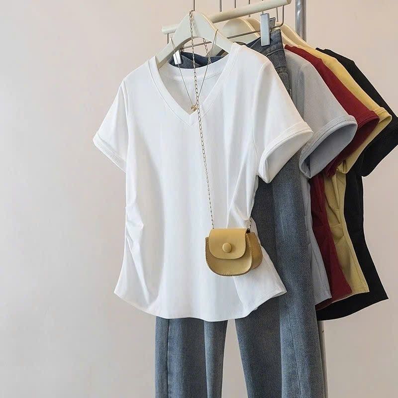  Áo Thun Nữ Cổ Chữ V Nhún 
