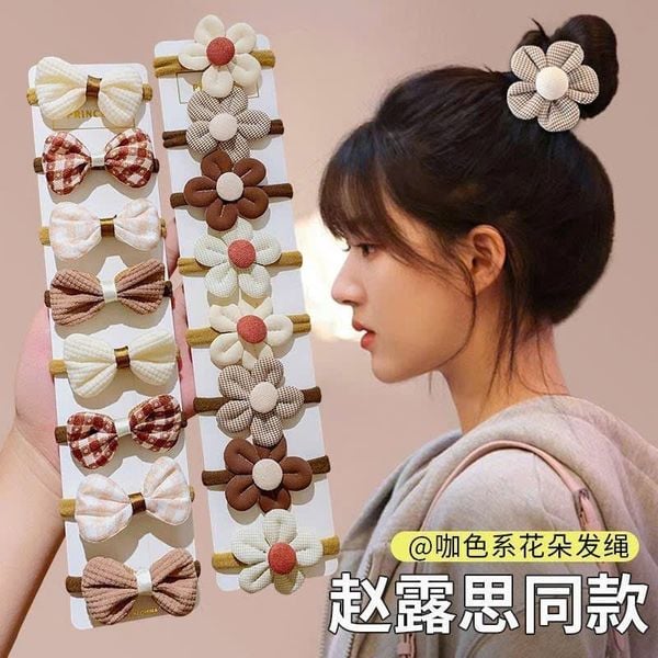  Set Dây Buộc Tóc Hoa Tông Màu Cà Phê 