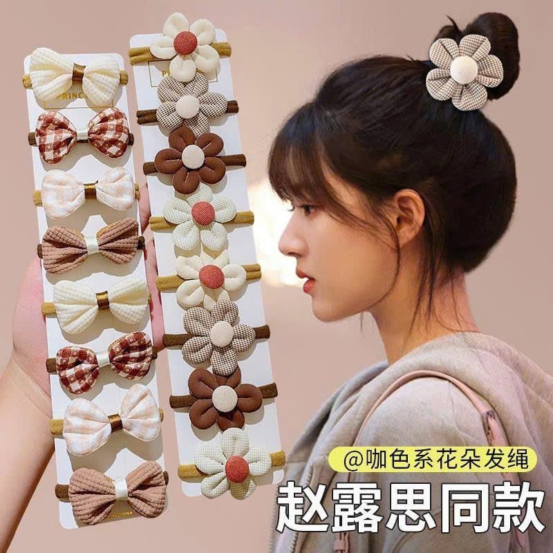  Set Dây Buộc Tóc Hoa Tông Màu Cà Phê 