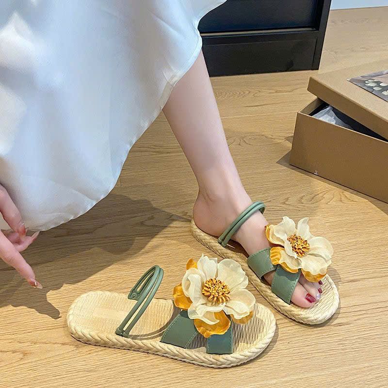  Dép Sandal Nữ Quai Ngang Đính Hoa 