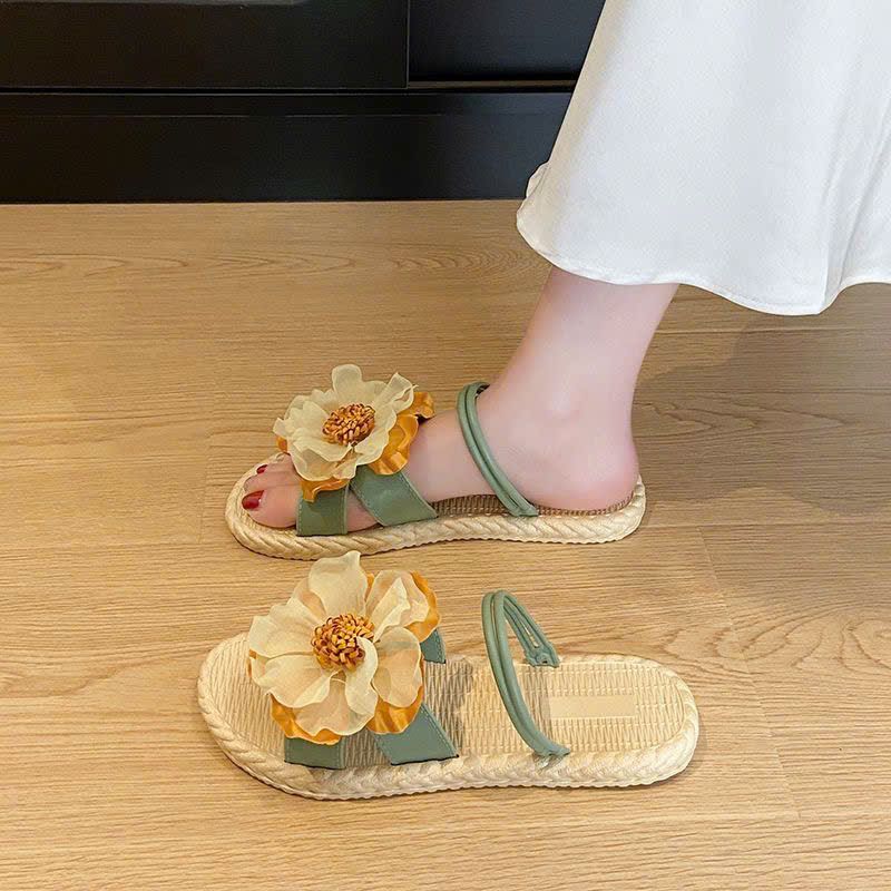  Dép Sandal Nữ Quai Ngang Đính Hoa 