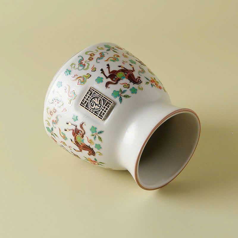  Lọ Cắm Bút Bằng Gốm Sứ Có Họa Tiết Ngựa Và Chữ Phúc 