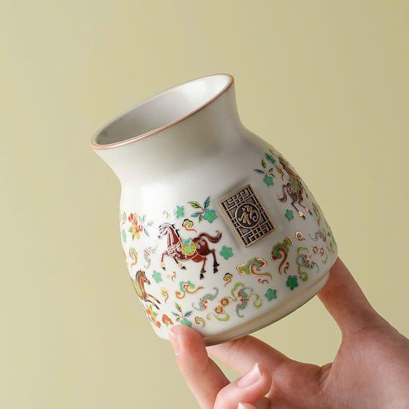  Lọ Cắm Bút Bằng Gốm Sứ Có Họa Tiết Ngựa Và Chữ Phúc 