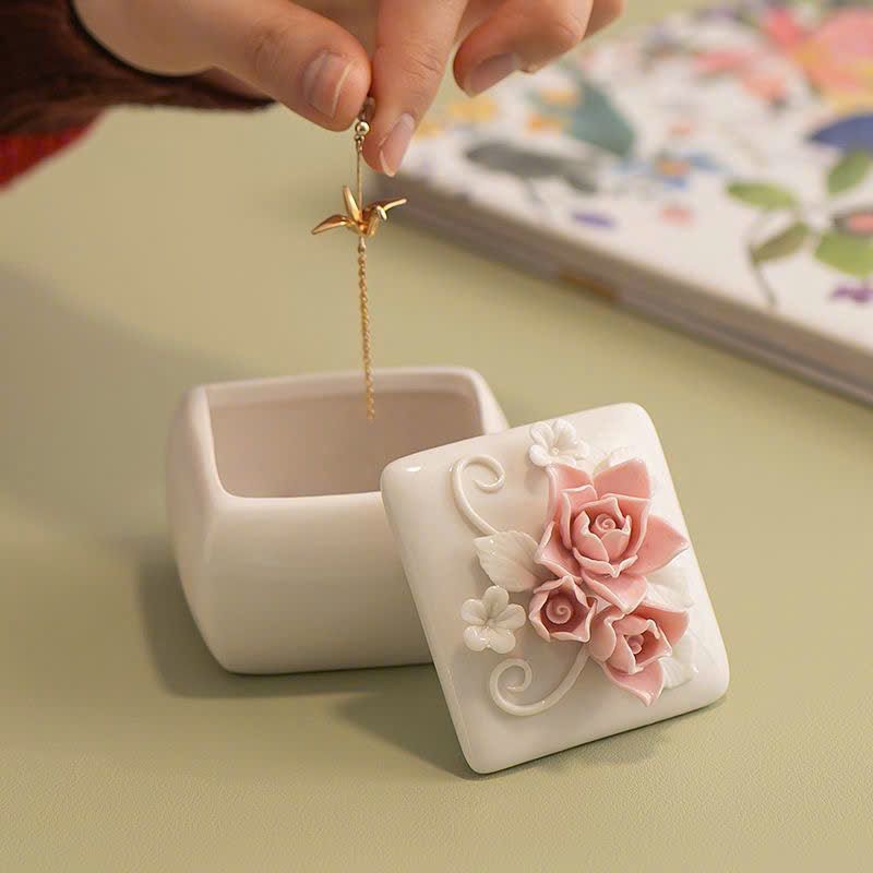  Hộp Sứ Vuông Đa Năng Hoa Hồng 