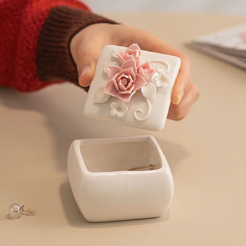  Hộp Sứ Vuông Đa Năng Hoa Hồng 