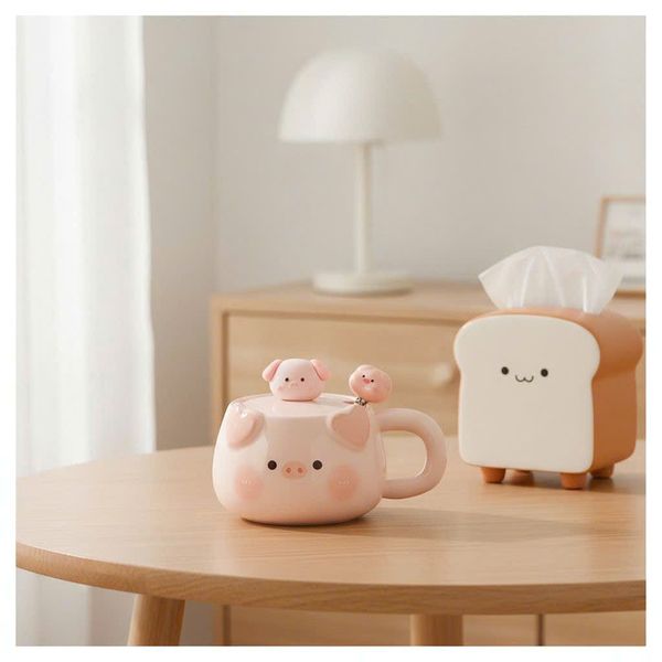  Cốc Gốm Sứ Hình Chú Heo Màu Hồng Có Nắp 