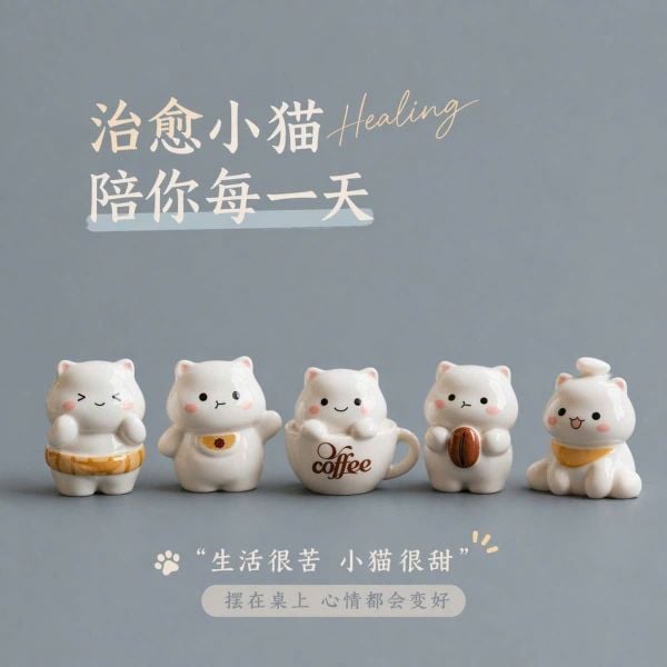 Cặp Tượng Gốm Sứ Hình Mèo Coffee Mini 