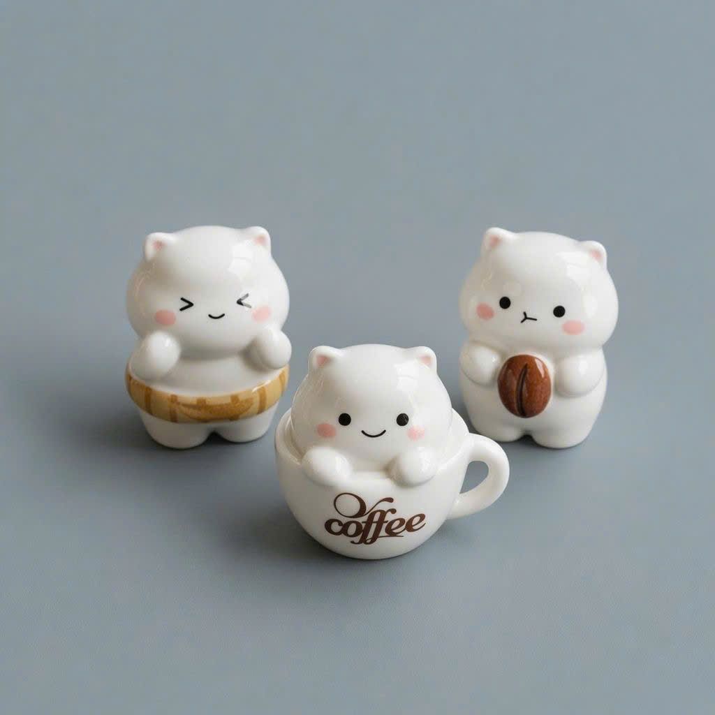  Cặp Tượng Gốm Sứ Hình Mèo Coffee Mini 