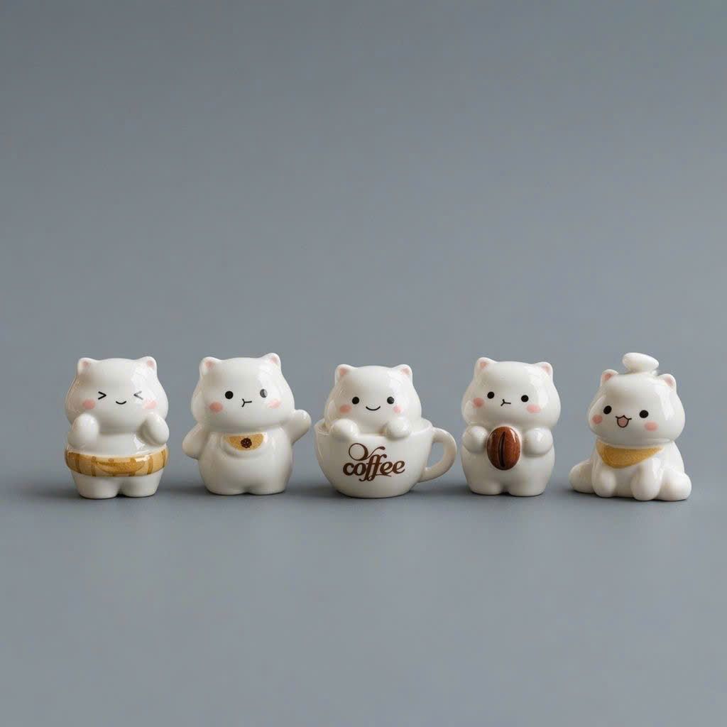  Cặp Tượng Gốm Sứ Hình Mèo Coffee Mini 