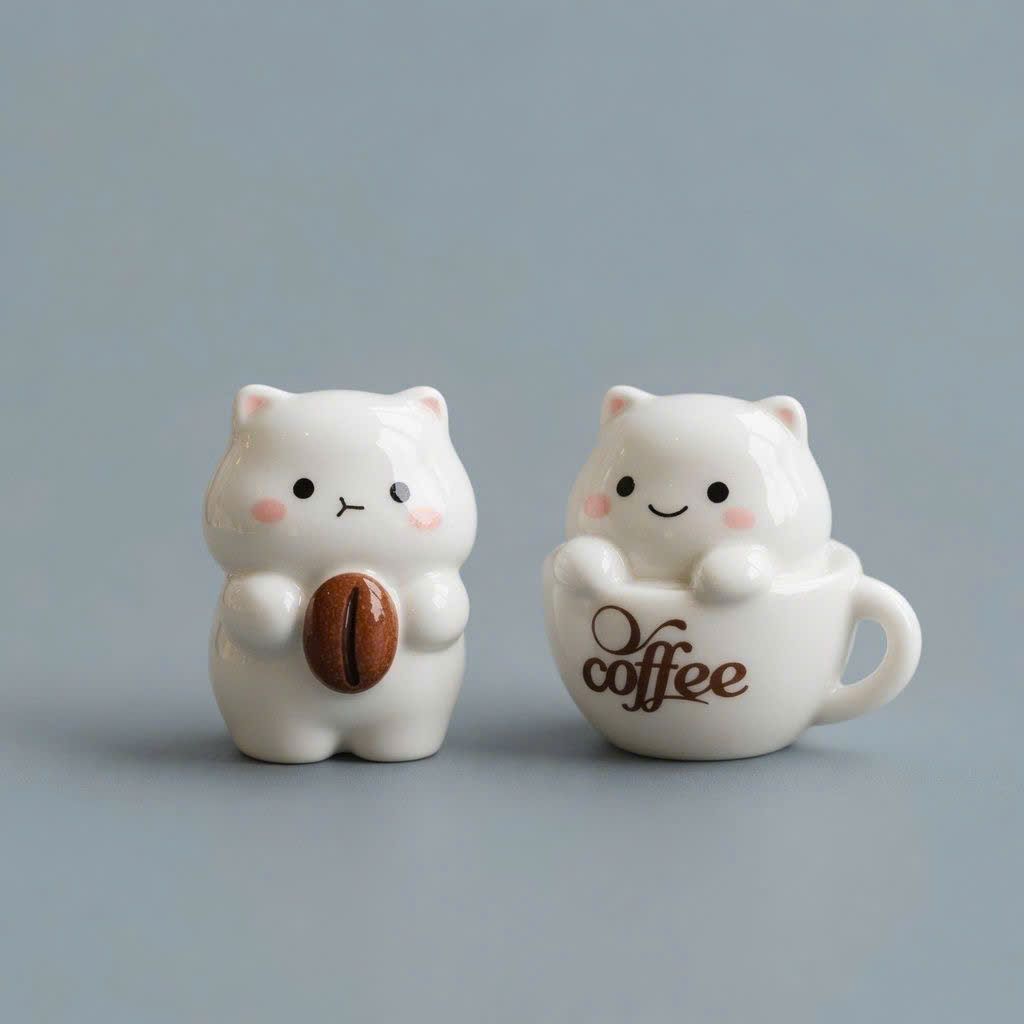  Cặp Tượng Gốm Sứ Hình Mèo Coffee Mini 