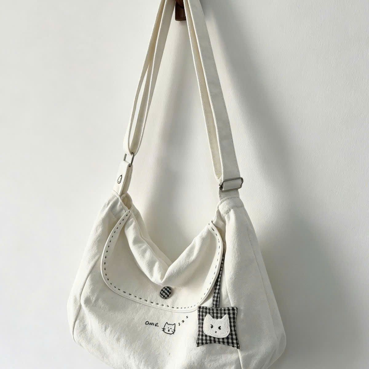  Túi Xách Tote Vải Canvas Màu Trắng Họa Tiết Gấu 