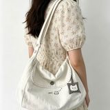 Túi Xách Tote Vải Canvas Màu Trắng Họa Tiết Gấu 