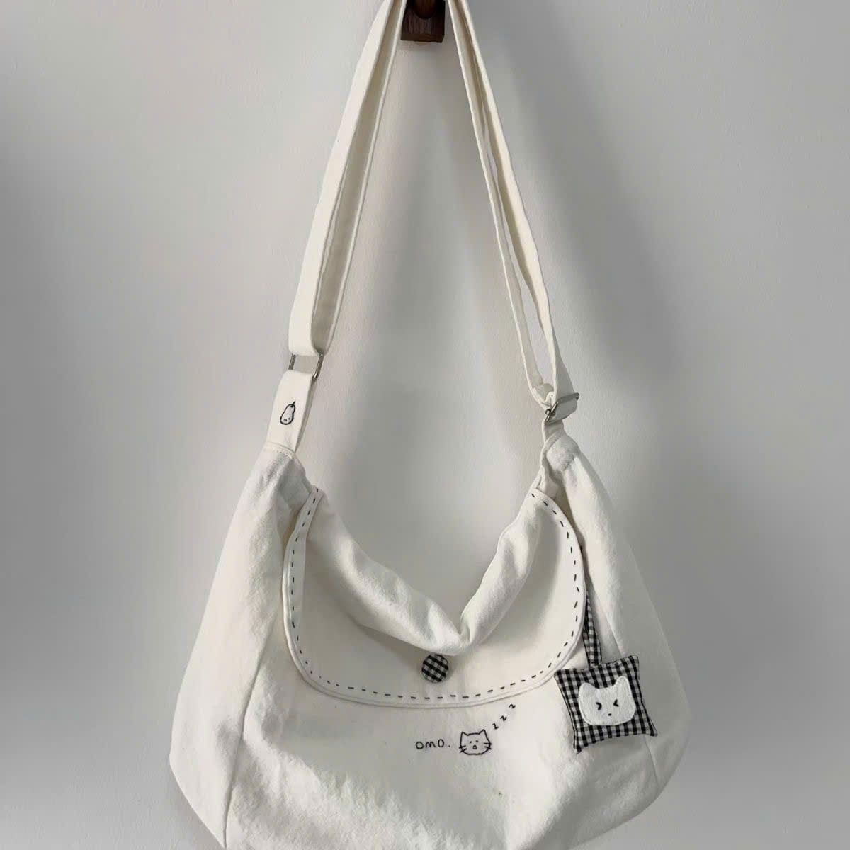  Túi Xách Tote Vải Canvas Màu Trắng Họa Tiết Gấu 