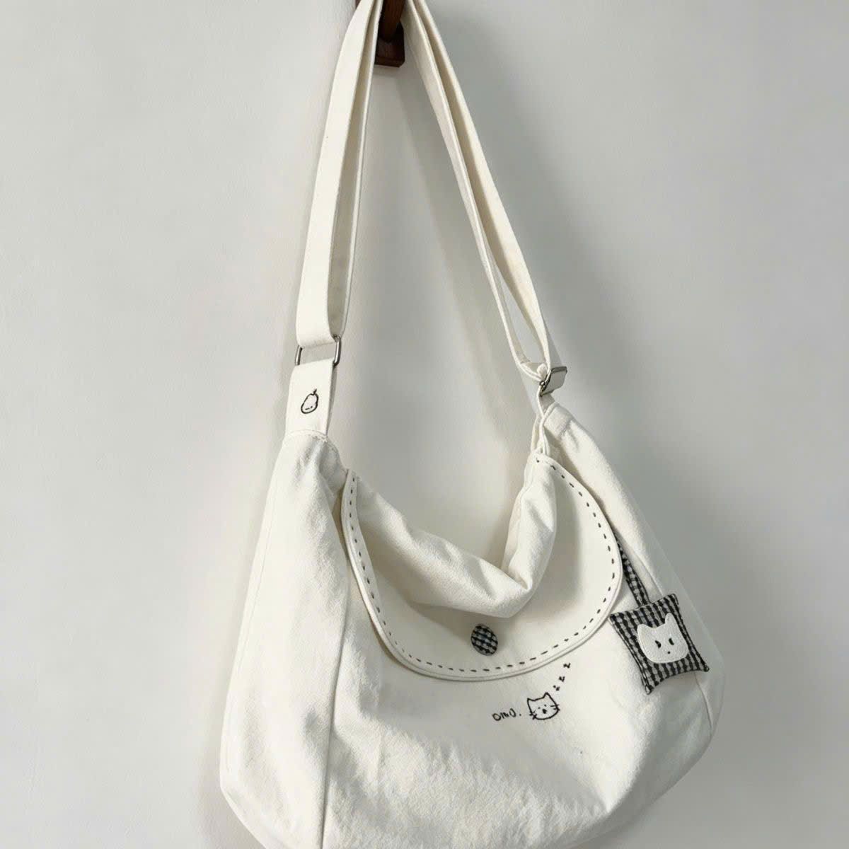  Túi Xách Tote Vải Canvas Màu Trắng Họa Tiết Gấu 