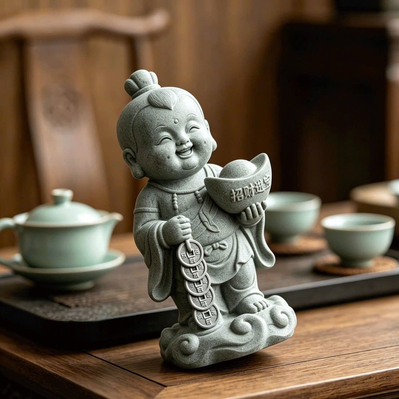 Tượng Đồng Tử Chiêu Tài Cao 9cm 