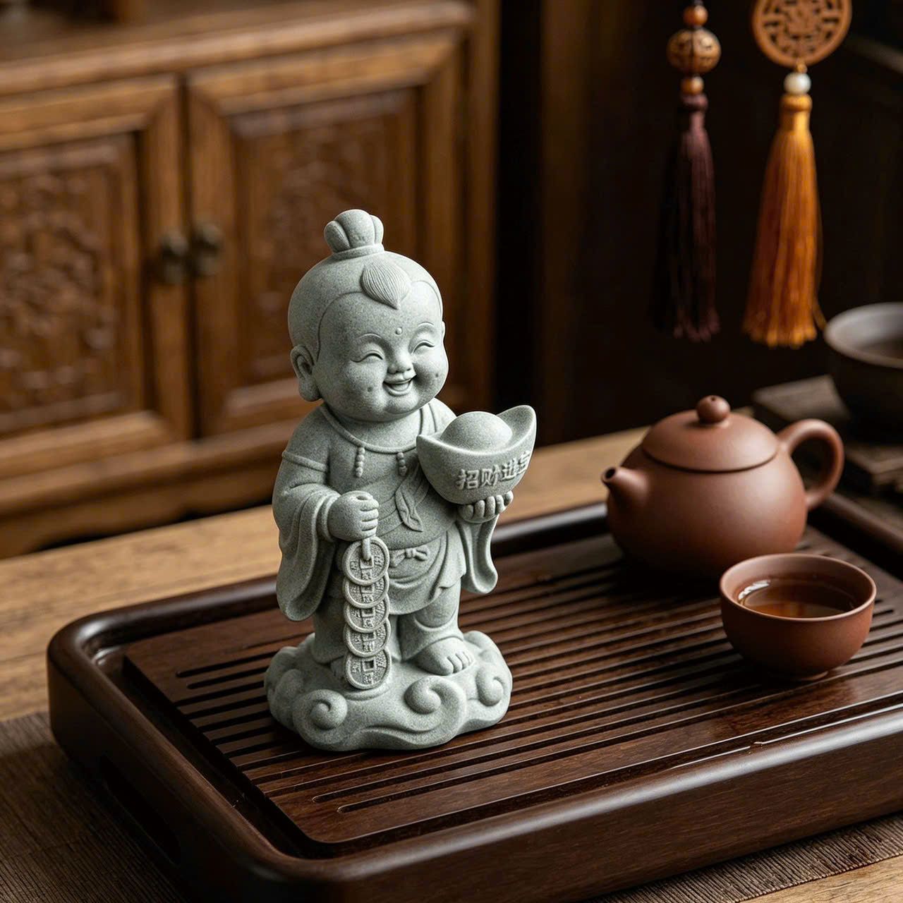  Tượng Đồng Tử Chiêu Tài Cao 9cm 